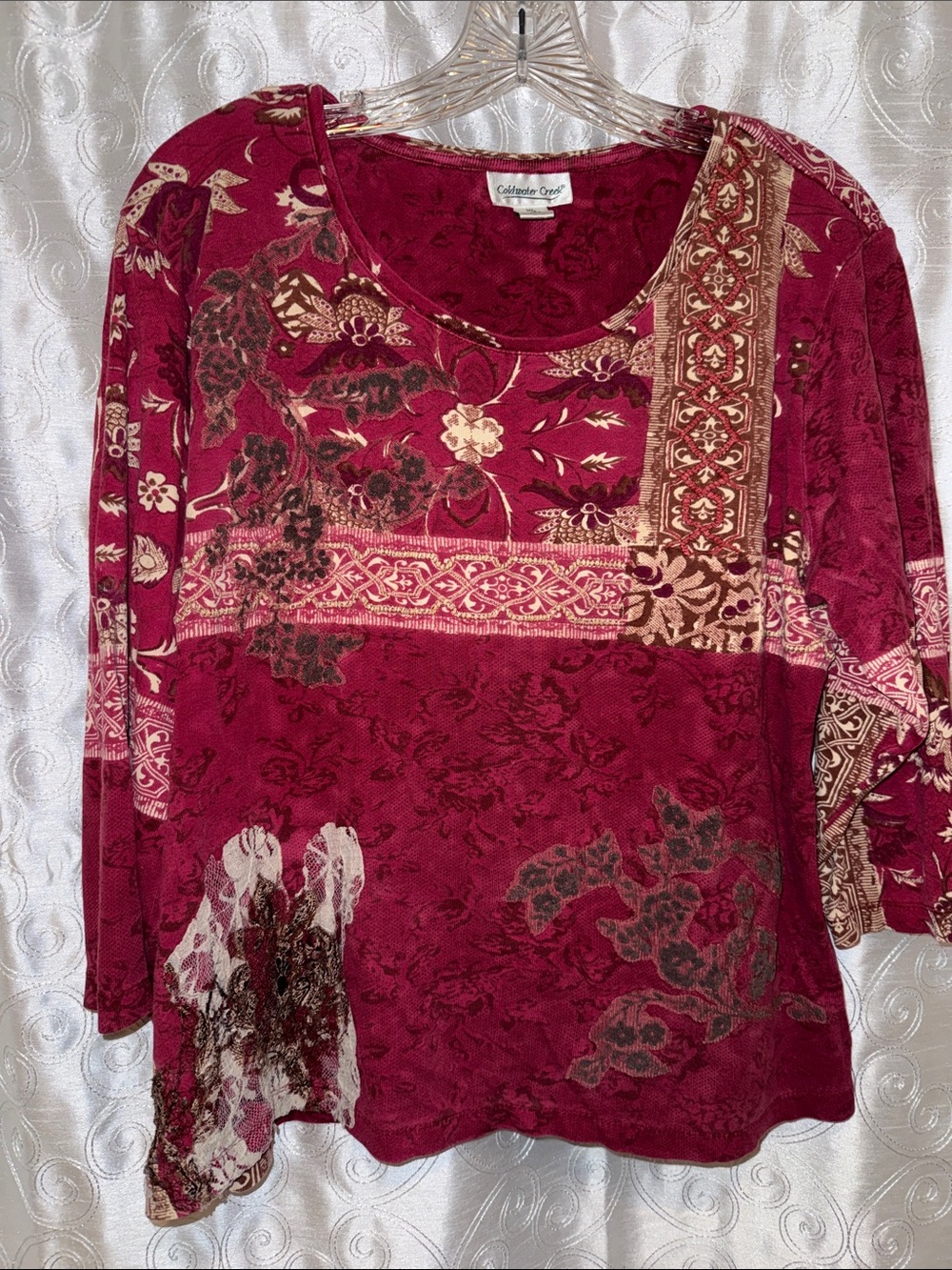 Coldwater Creek Women's Floral Scoop Neck Top - Burgundy Size XL 🔥 G10 - Picture 1 of 3